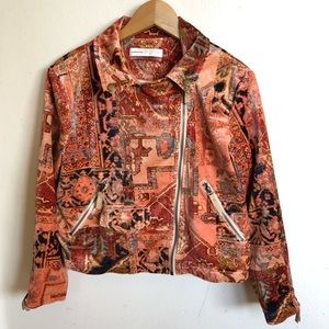 Pilcro & the Letterpress Tapestry Cropped Velvet Moto Jacket Small